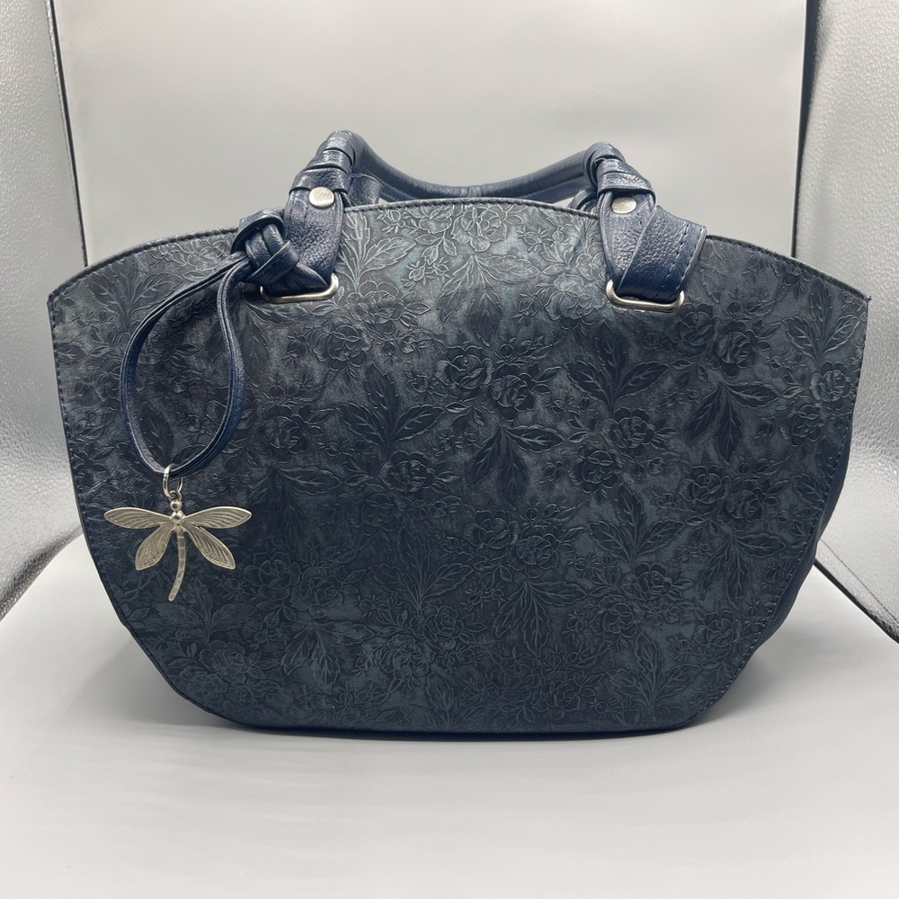 Chic Navy Floral Embossed Tote Bag